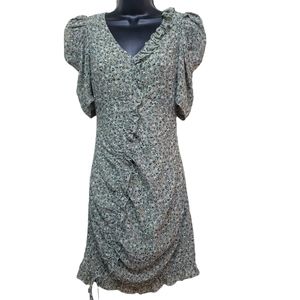 Forever 21 Green Floral Lined V Neck Asymmetrical Dress Size Small